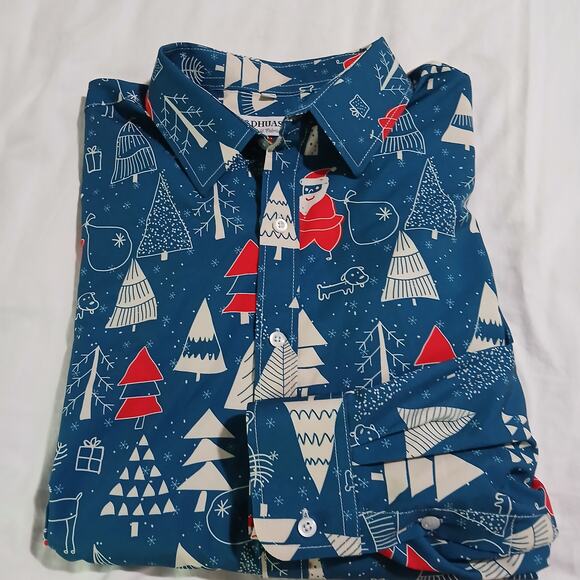 NWOT Ugly Christmas shirt Men's XXL J & Dhuasha  long-sleeved blue Santas Trees - Picture 4 of 10